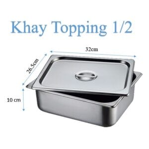 Khay inox + nắp đựng Topping 1/2